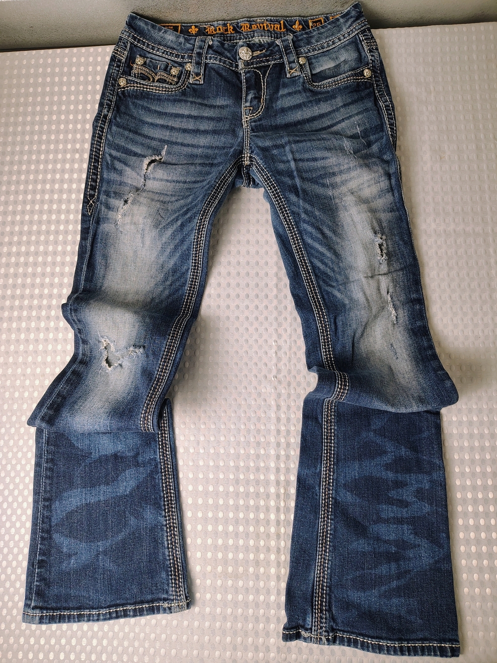 RockRevival Women's Distressed Blue and Navy Jeans 26